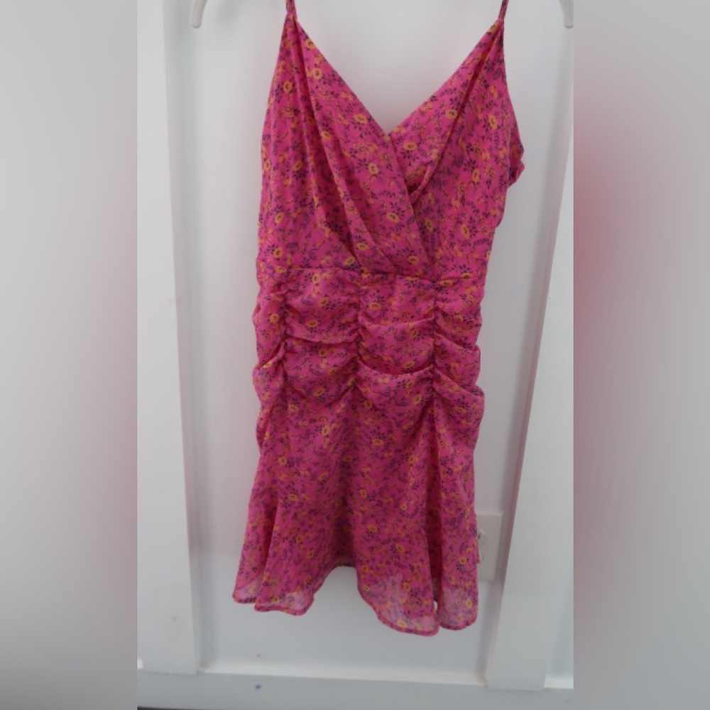 All in Favor Pink and Yellow Floral ruched dress Nordstrom